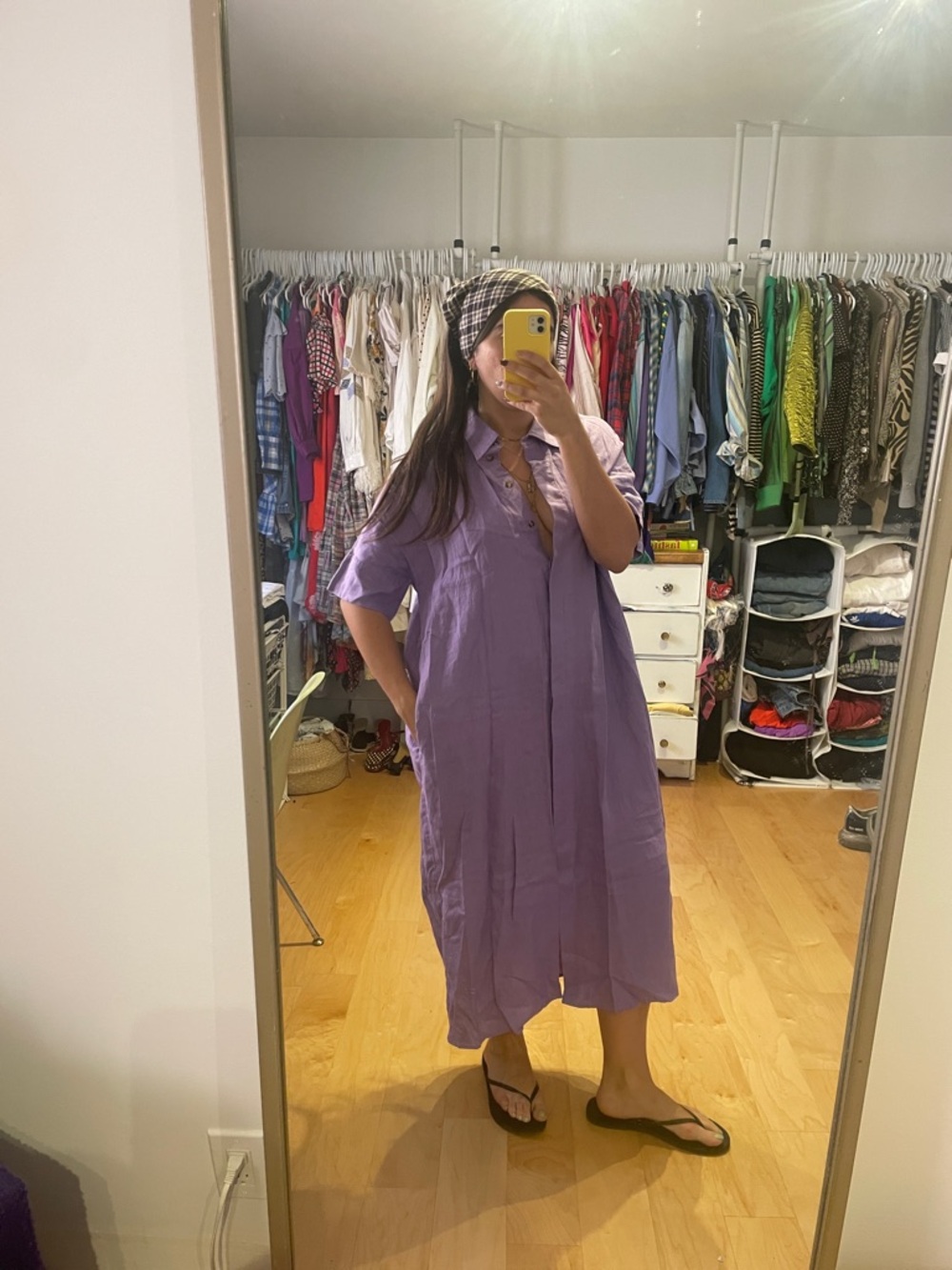 COS Lavender Linen Button-Front Maxi Dress